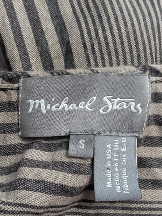 Retro Michael Stars Gray and Green Vertical-Strip Button-Front Mini Dress Small Y2K