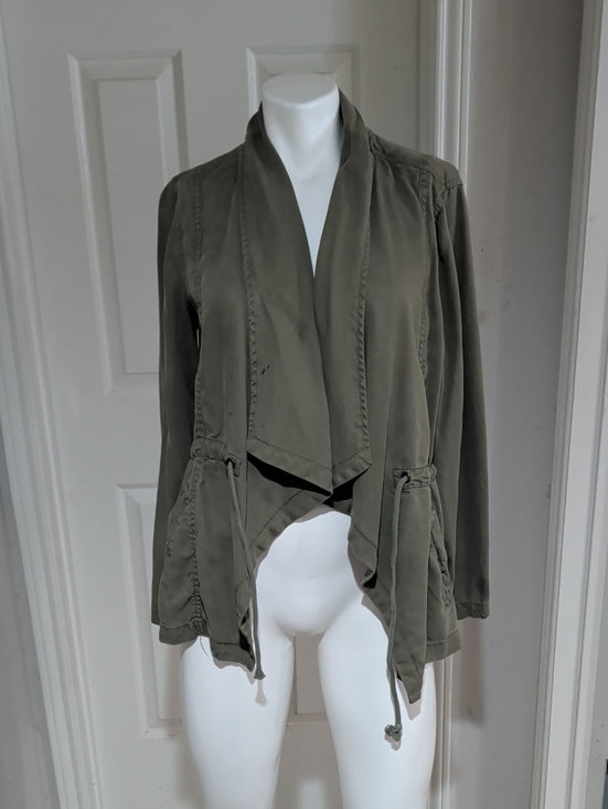 Max Jeans Olive Green Draped Open Front Utility Jacket Women's Medium