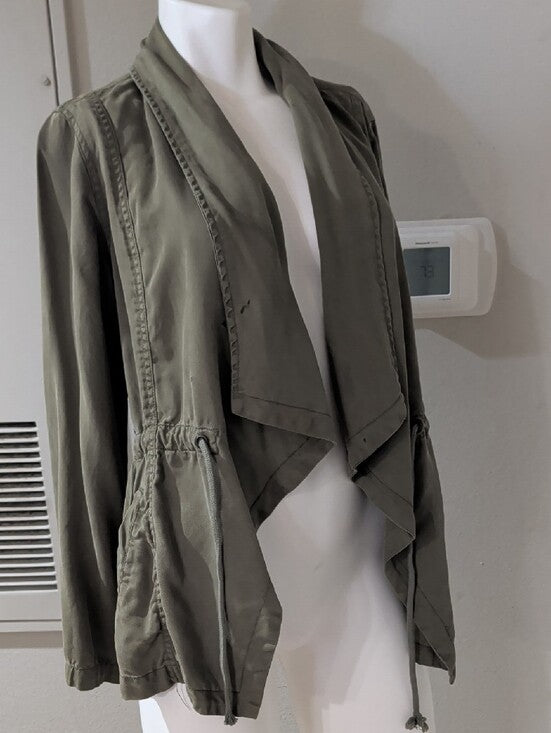Max Jeans Olive Green Draped Open Front Utility Jacket Women's Medium