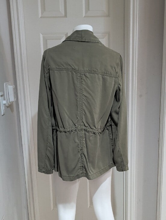 Max Jeans Olive Green Draped Open Front Utility Jacket Women's Medium