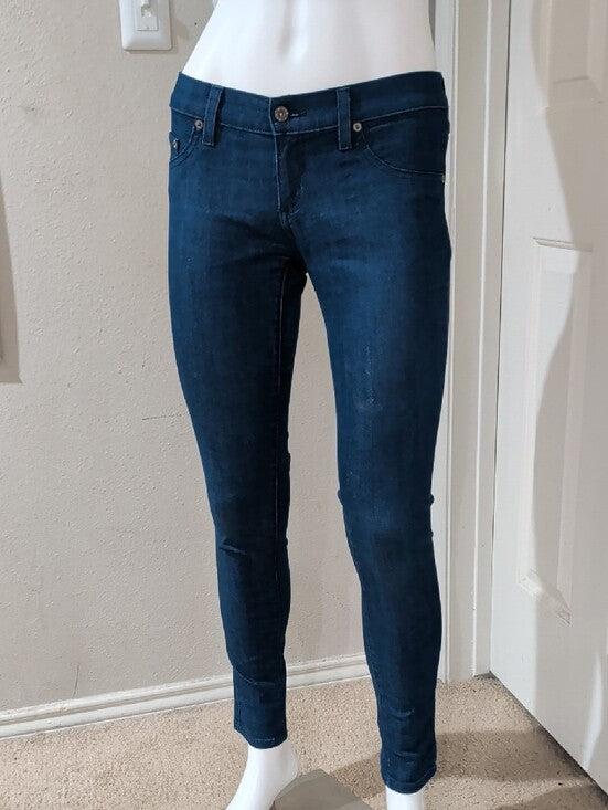 Y2K Carmar Women's Low-Rise Dark Indigo Skinny Jeans — Stretch Denim 27 Retro