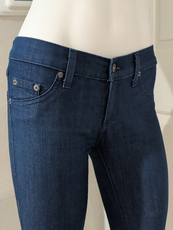 Y2K Carmar Women's Low-Rise Dark Indigo Skinny Jeans — Stretch Denim 27 Retro