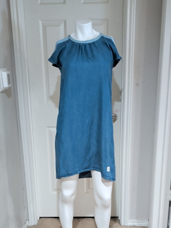 Retro Calvin Klein Jeans Washed Blue Short Sleeve Shift Women's Large Open Shoulder