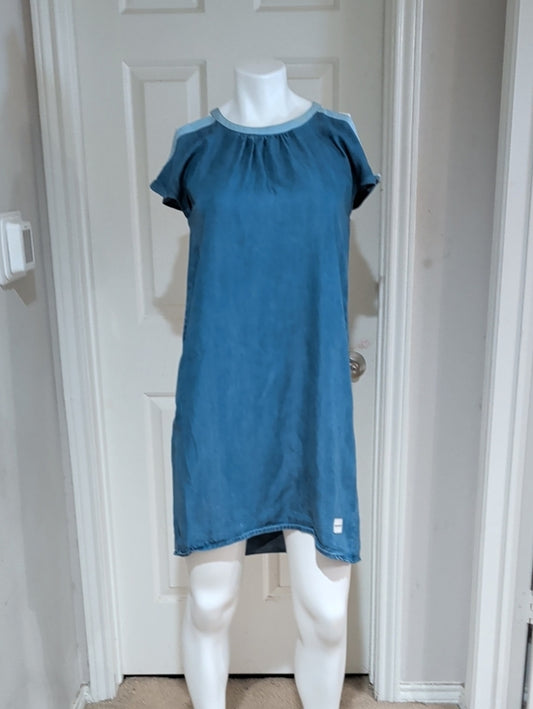 Retro Calvin Klein Jeans Washed Blue Short Sleeve Shift Women's Large Open Shoulder