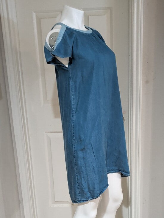 Retro Calvin Klein Jeans Washed Blue Short Sleeve Shift Women's Large Open Shoulder