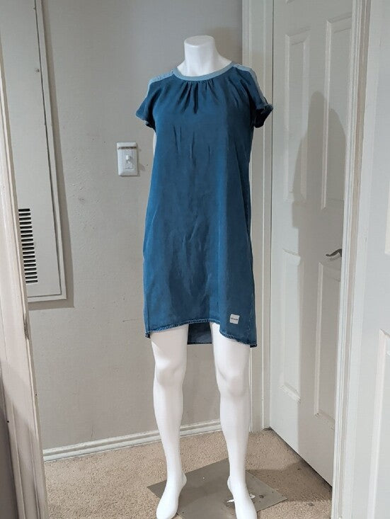 Retro Calvin Klein Jeans Washed Blue Short Sleeve Shift Women's Large Open Shoulder