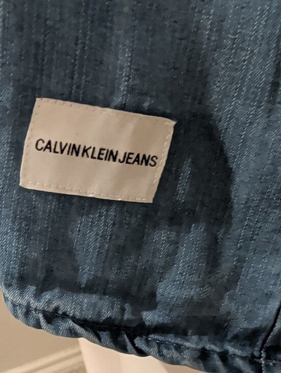 Retro Calvin Klein Jeans Washed Blue Short Sleeve Shift Women's Large Open Shoulder