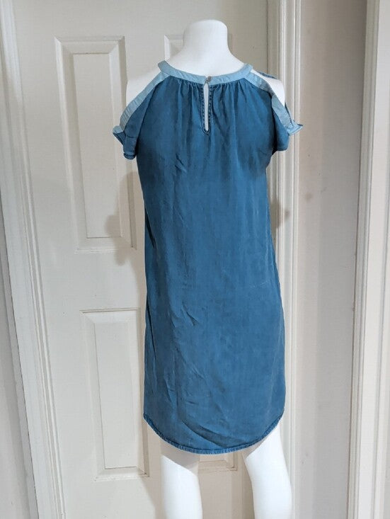 Retro Calvin Klein Jeans Washed Blue Short Sleeve Shift Women's Large Open Shoulder