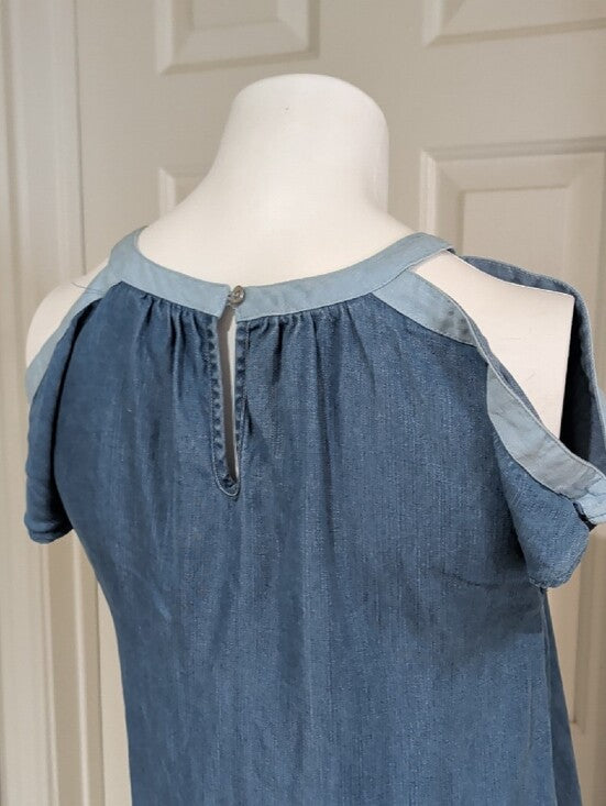 Retro Calvin Klein Jeans Washed Blue Short Sleeve Shift Women's Large Open Shoulder