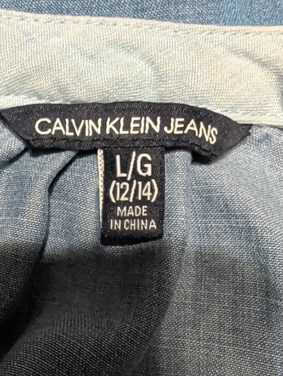 Retro Calvin Klein Jeans Washed Blue Short Sleeve Shift Women's Large Open Shoulder