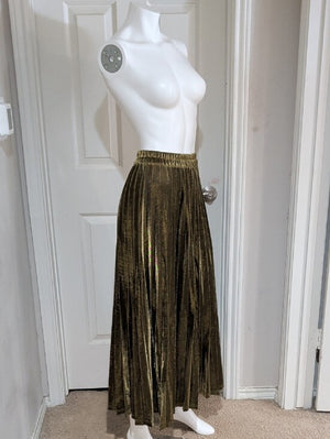 Chartou Gold Metallic Pleated Maxi Skirt with Elastic Waist Women's Small