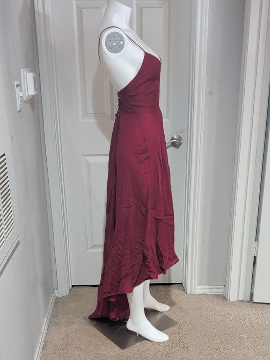 Nasty Gal Women's Wine Red High-Low Slip Lace Back Dress US 6