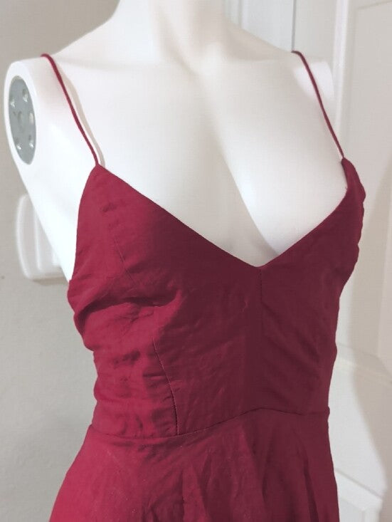 Nasty Gal Women's Wine Red High-Low Slip Lace Back Dress US 6