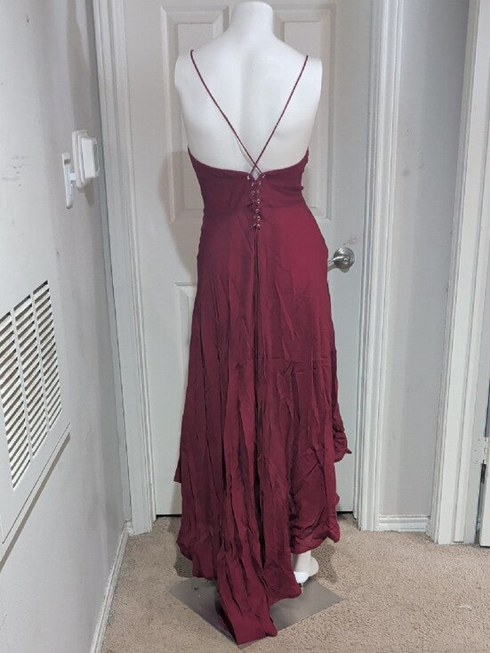 Nasty Gal Women's Wine Red High-Low Slip Lace Back Dress US 6