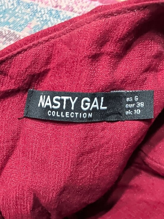 Nasty Gal Women's Wine Red High-Low Slip Lace Back Dress US 6