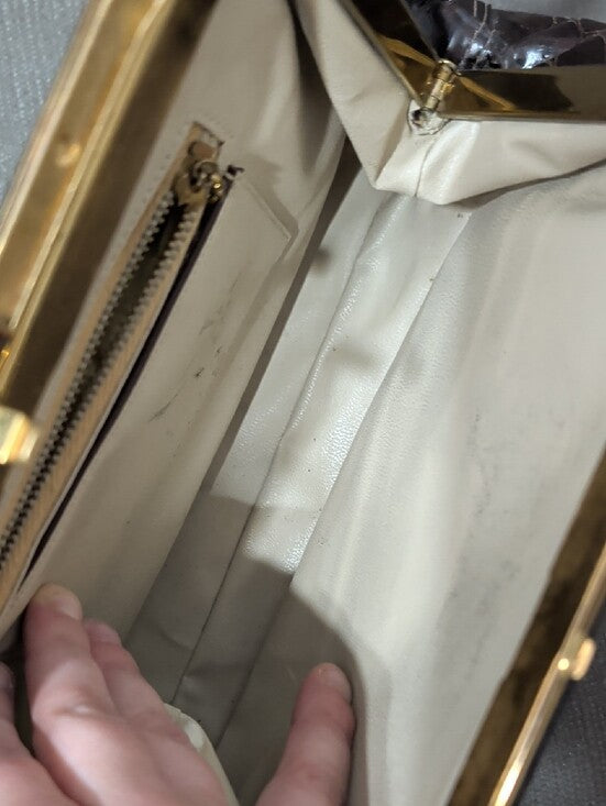 Vintage Croc-Effect Brown Top-Handle Bag with Gold Frame