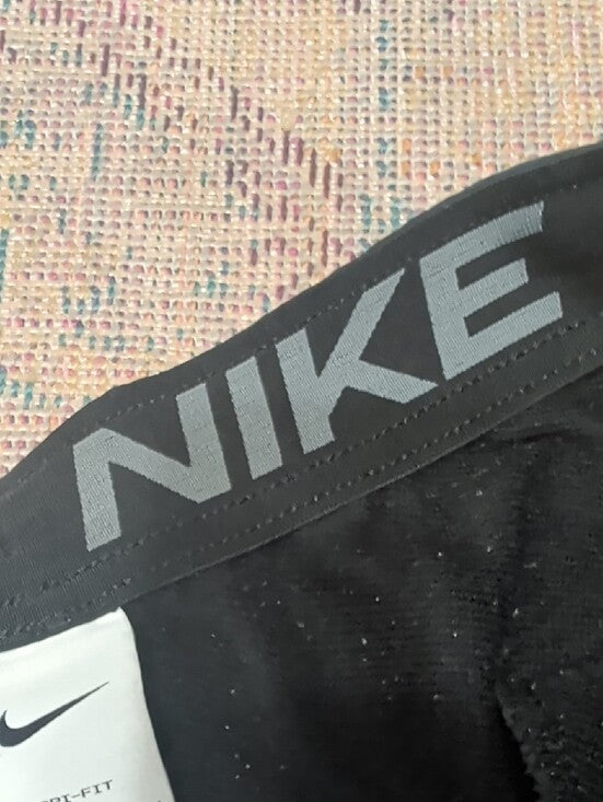 Nike Men’s Dri-Fit Black Athletic Shorts with White Swoosh Medium