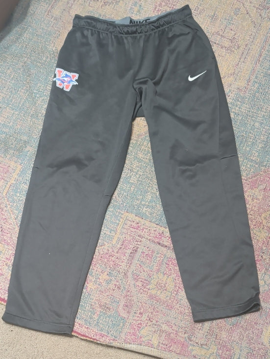Nike Grey Men's Dri-Fit Sweatpants with White Swoosh & Red-Blue Team Patch Large