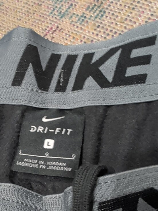 Nike Grey Men's Dri-Fit Sweatpants with White Swoosh & Red-Blue Team Patch Large