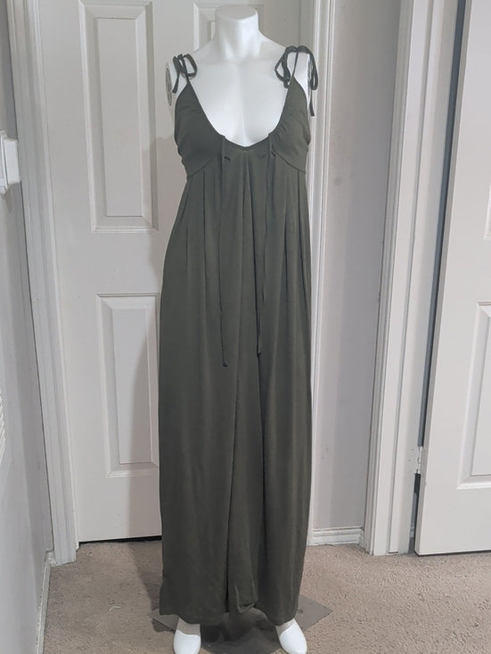 Olive Green Tie-Shoulder Maxi Dress Women's Medium