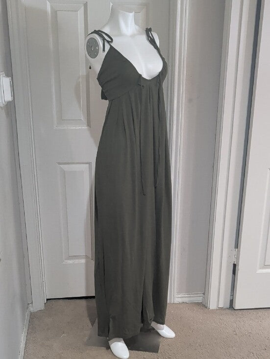 Olive Green Tie-Shoulder Maxi Dress Women's Medium