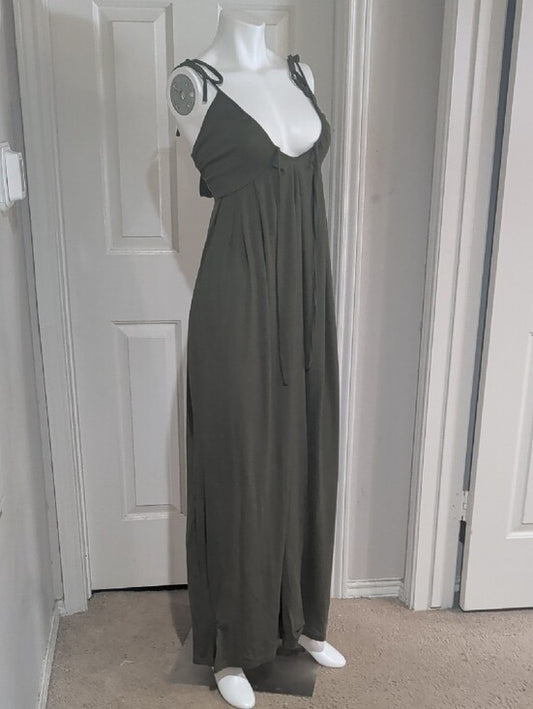 Olive Green Tie-Shoulder Maxi Dress Women's Medium