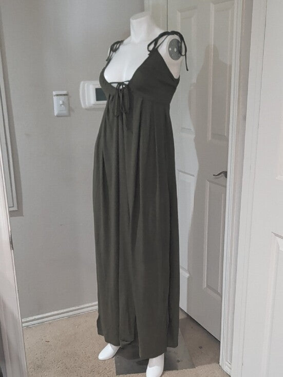 Olive Green Tie-Shoulder Maxi Dress Women's Medium