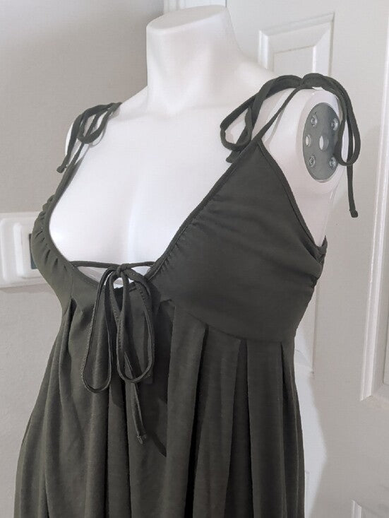 Olive Green Tie-Shoulder Maxi Dress Women's Medium