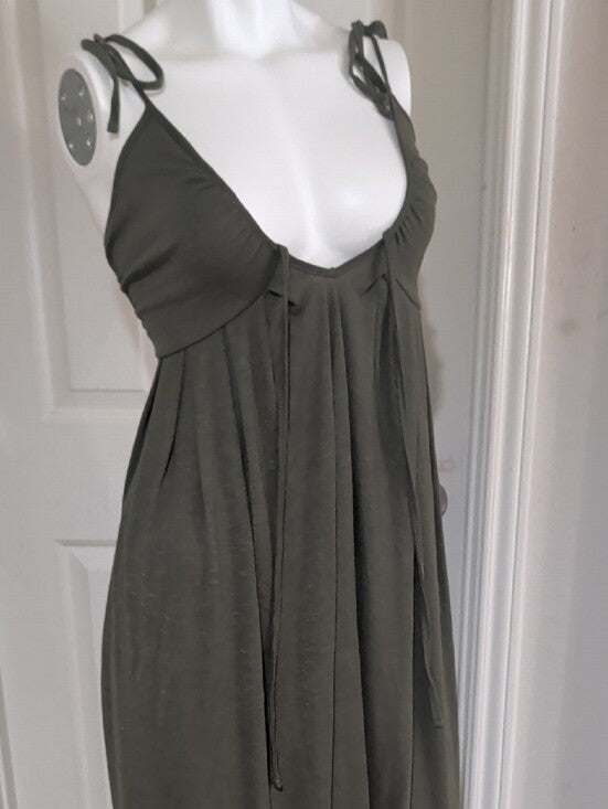Olive Green Tie-Shoulder Maxi Dress Women's Medium