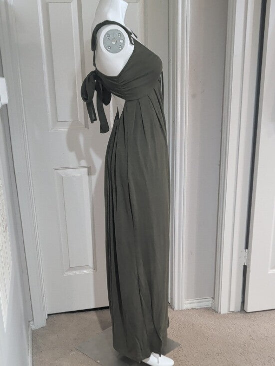 Olive Green Tie-Shoulder Maxi Dress Women's Medium