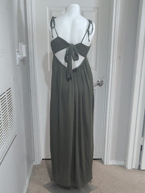 Olive Green Tie-Shoulder Maxi Dress Women's Medium