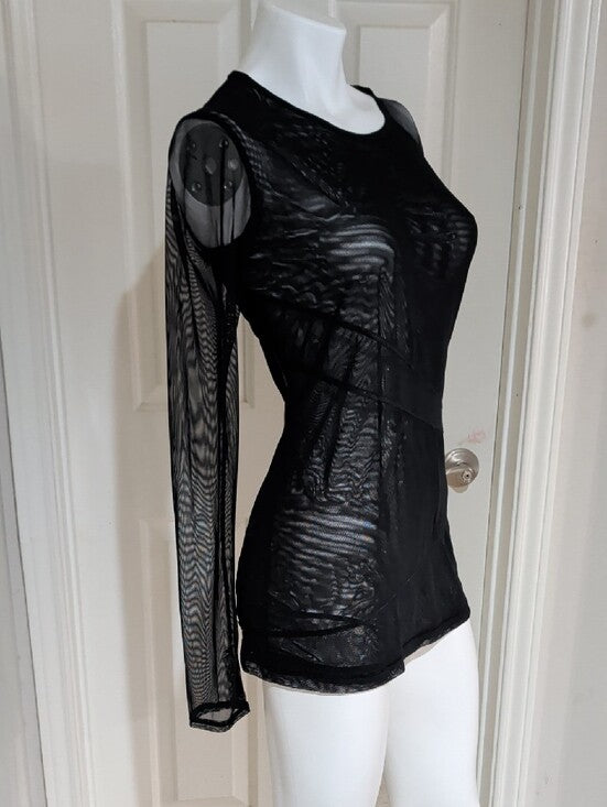 Alala Black Sheer Long-Sleeve Mesh Top Dress Women's Medium