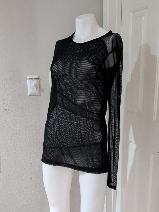 Alala Black Sheer Long-Sleeve Mesh Top Dress Women's Medium
