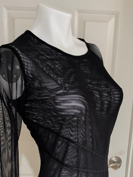 Alala Black Sheer Long-Sleeve Mesh Top Dress Women's Medium