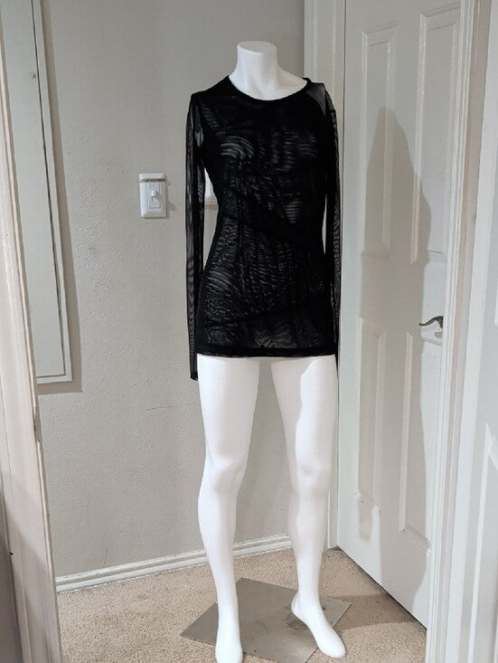 Alala Black Sheer Long-Sleeve Mesh Top Dress Women's Medium