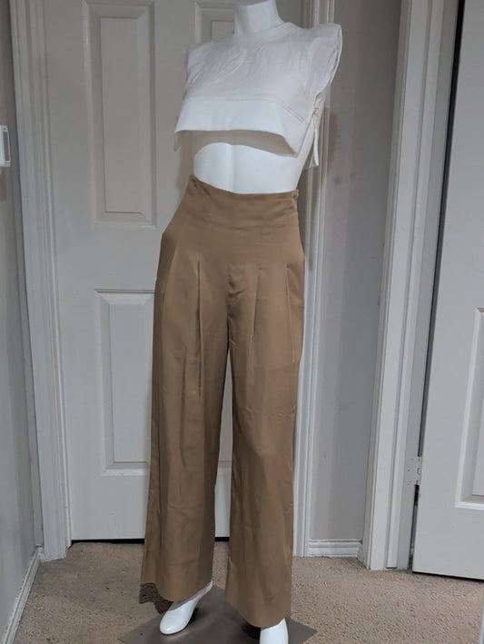 ANTONIO MELANI High-Waist Wide Leg Pants in Tan Women's 0