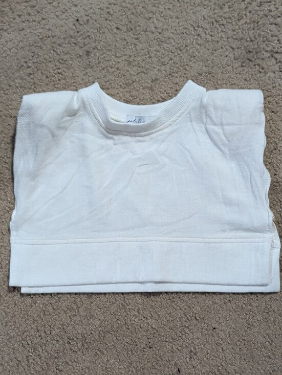 Petal & Pup White Ribbed Crewneck Linen Cropped Top Women's 0