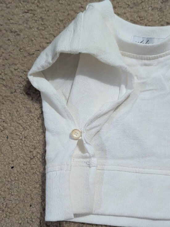 Petal & Pup White Ribbed Crewneck Linen Cropped Top Women's 0
