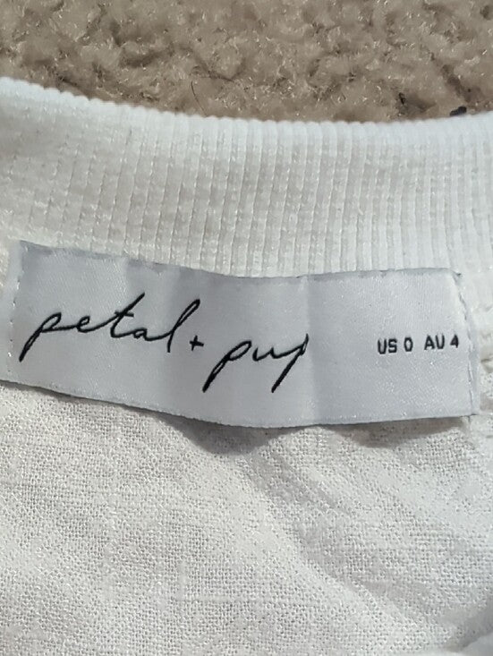Petal & Pup White Ribbed Crewneck Linen Cropped Top Women's 0
