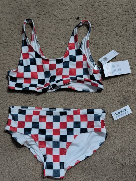 NWT Old Navy Red Black White Checkered Two-Piece Swim Set Kids Large