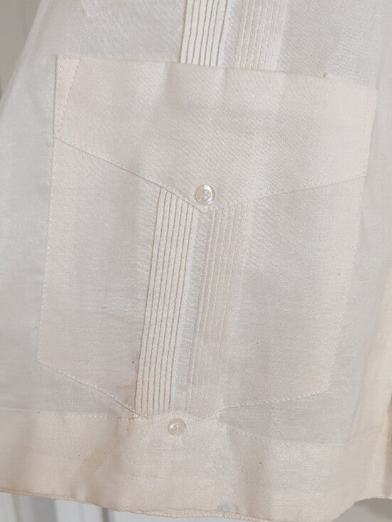 Men's Linen Cream Short-Sleeve Guayabera Button-Down Shirt Medium