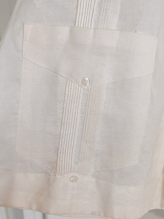 Men's Linen Cream Short-Sleeve Guayabera Button-Down Shirt Medium