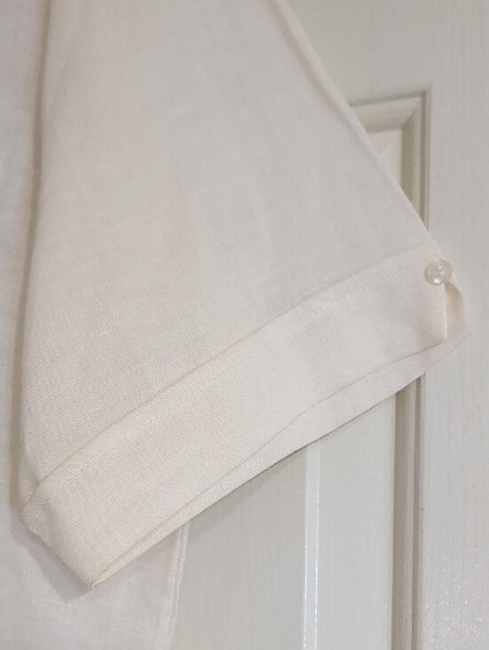 Men's Linen Cream Short-Sleeve Guayabera Button-Down Shirt Medium