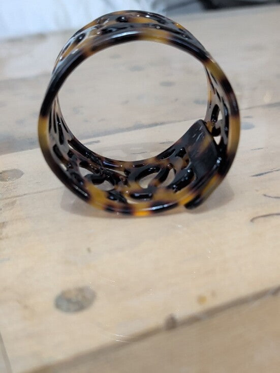 Vintage Tortoiseshell Cutout Resin Cuff Bracelet - Adjustable Band