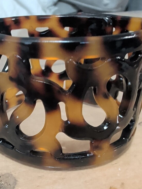 Vintage Tortoiseshell Cutout Resin Cuff Bracelet - Adjustable Band