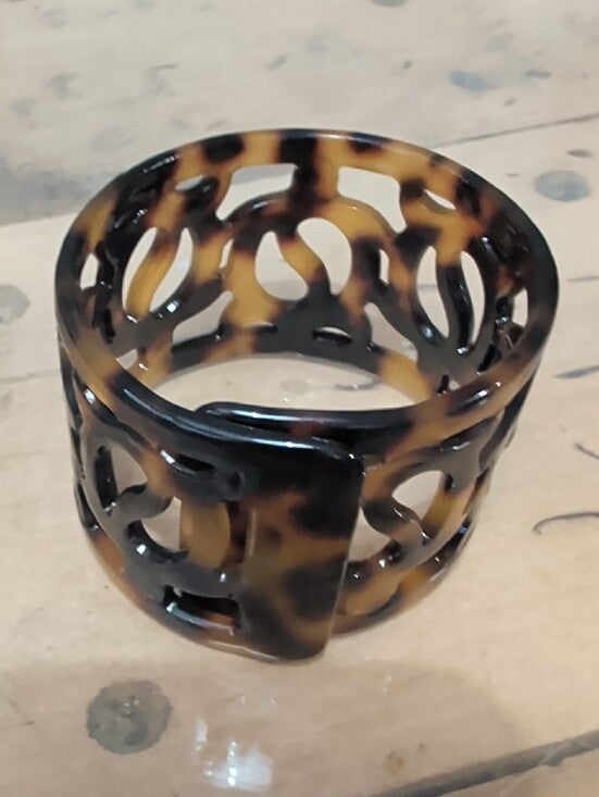 Vintage Tortoiseshell Cutout Resin Cuff Bracelet - Adjustable Band