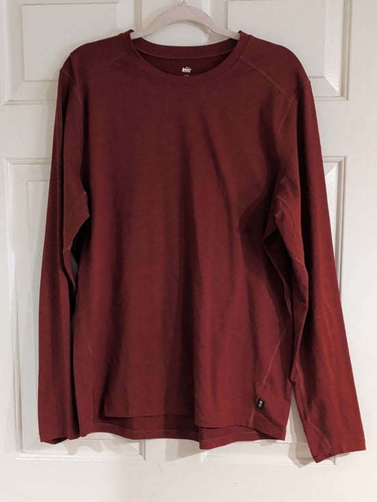 REI Men's Long-Sleeve Crewneck Shirt - Burgundy Large