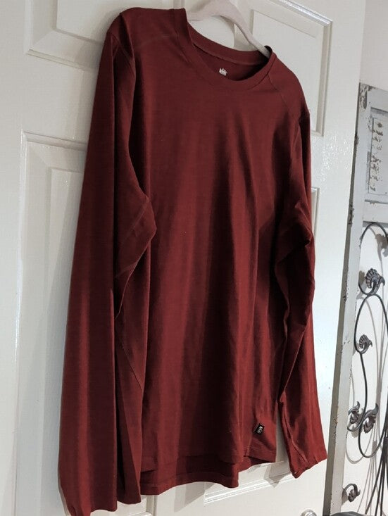 REI Men's Long-Sleeve Crewneck Shirt - Burgundy Large