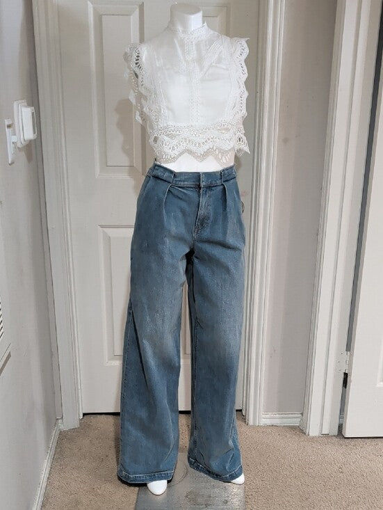 Express High-Waist Relaxed Wide Leg Light Blue Jeans Women's 0-24