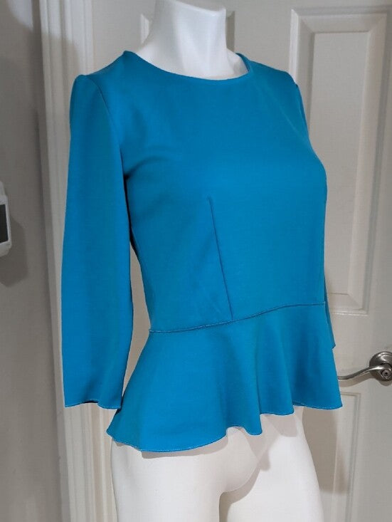 Ann Taylor Blue Peplum 3/4 Sleeve Top Women's Small